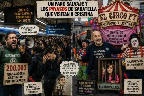 Un paro salvaje y los payasos de Sabatella que visitan a Cristina